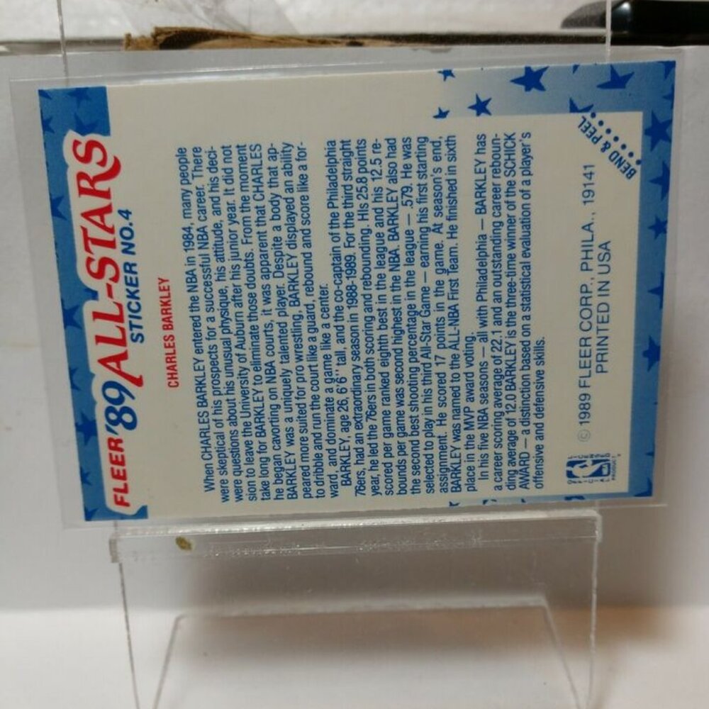 1989-90 Fleer Basketball STICKER #4 CHARLES BARKLEY.....NM - Picture 6 of 6
